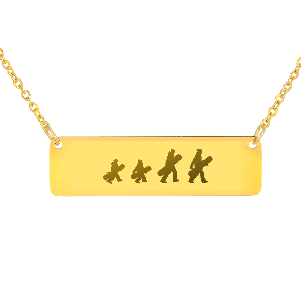 RIDING FAMILY - 1 Snowboarding Mom, 1 Snowboarding Dad 2 Snowboarding Kids | PERSONALIZED BAR PENDANT NECKLACE - Powderaddicts