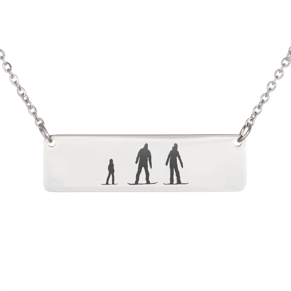 Riding Snowboarding Family - 1 Mom, 1 Dad, 1 Kid | Personalized Bar Pendant Necklace - Powderaddicts