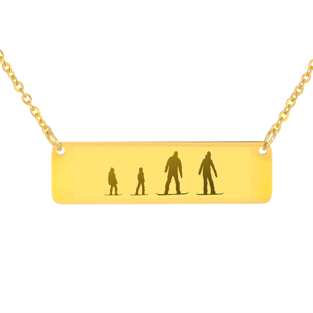 Riding Snowboarding Family - 1 Mom, 1 Dad, 2 Kids | Personalized Bar Pendant Necklace - Powderaddicts