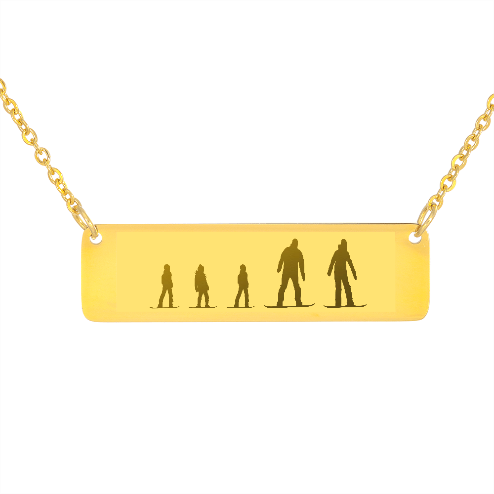 Riding Snowboarding Family - 1 Mom, 1 Dad, 3 Kids | Personalized Bar Pendant Necklace - Powderaddicts