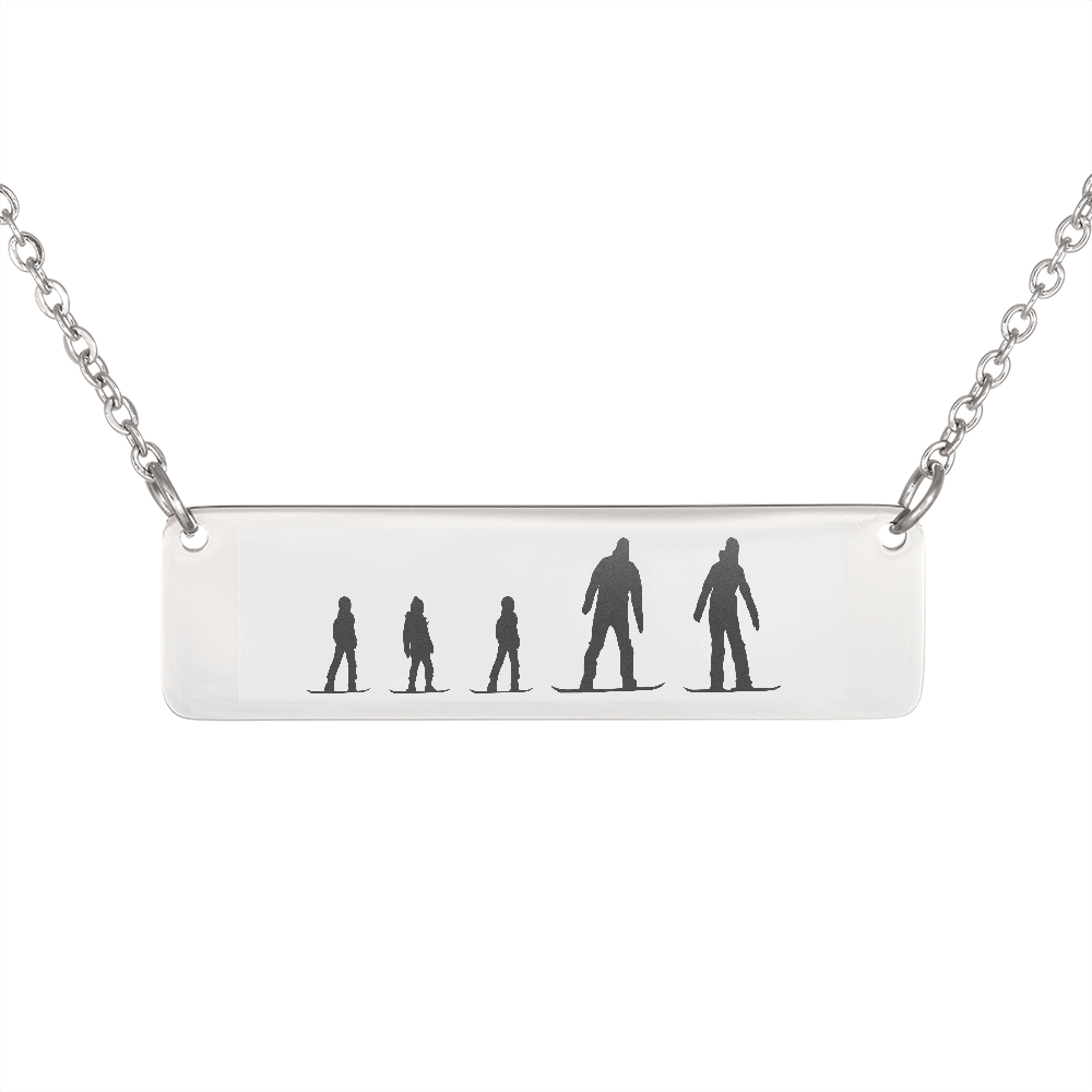 Riding Snowboarding Family - 1 Mom, 1 Dad, 3 Kids | Personalized Bar Pendant Necklace - Powderaddicts