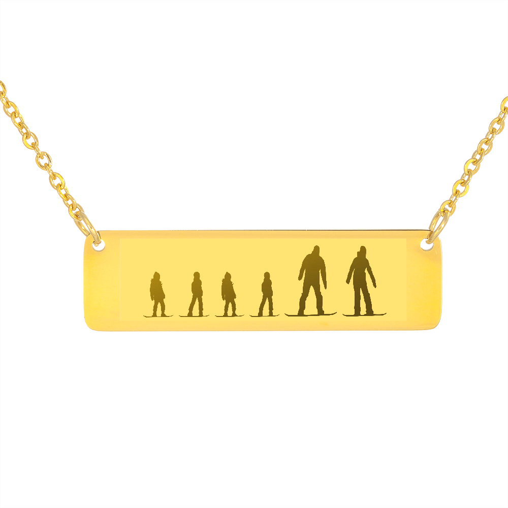 Riding Snowboarding Family - 1 Mom, 1 Dad, 4 Kids | Personalized Bar Pendant Necklace - Powderaddicts