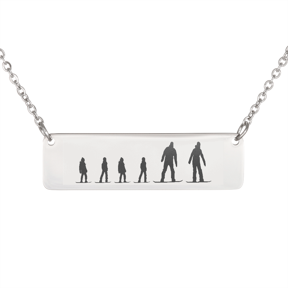 Riding Snowboarding Family - 1 Mom, 1 Dad, 4 Kids | Personalized Bar Pendant Necklace - Powderaddicts