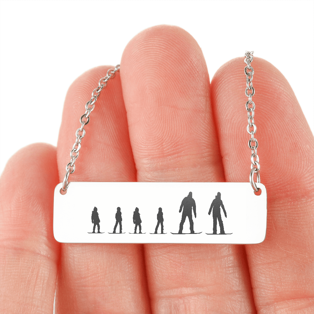 Riding Snowboarding Family - 1 Mom, 1 Dad, 4 Kids | Personalized Bar Pendant Necklace - Powderaddicts