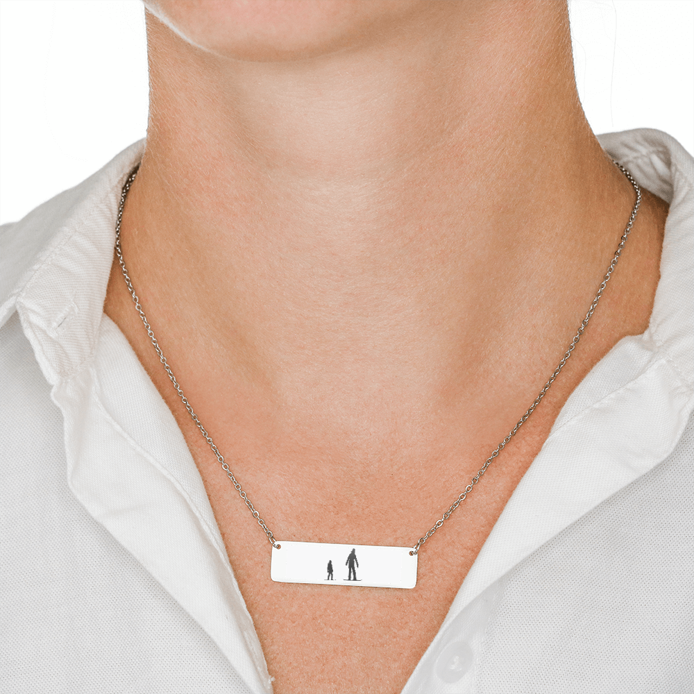 Riding Snowboarding Family - 1 Mom, 1 Kid | Personalized Bar Pendant Necklace - Powderaddicts