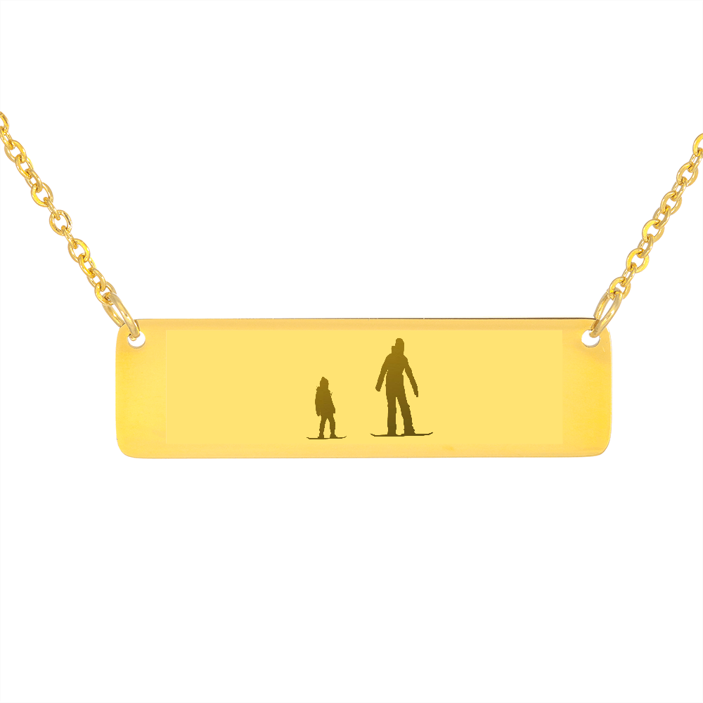Riding Snowboarding Family - 1 Mom, 1 Kid | Personalized Bar Pendant Necklace - Powderaddicts