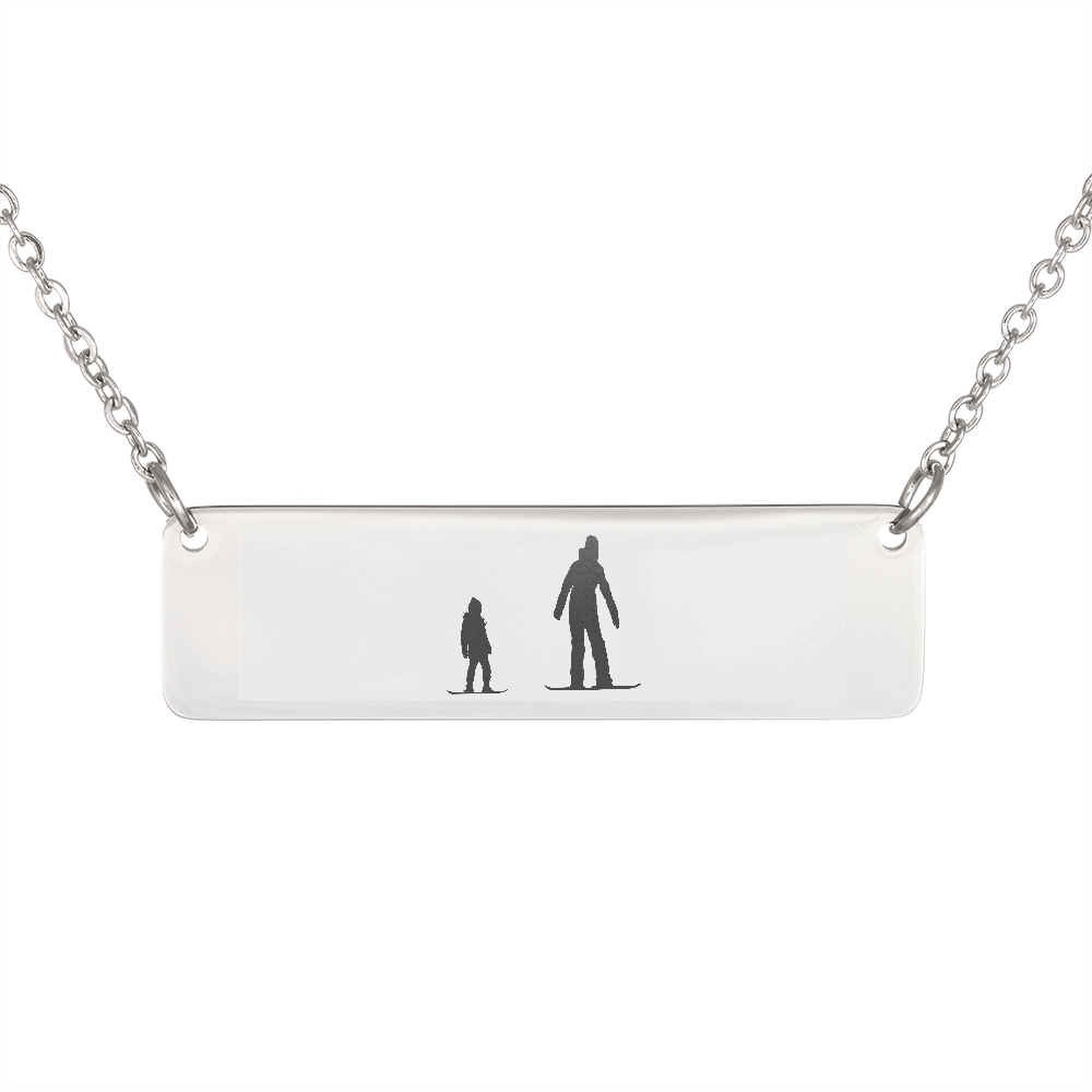 Riding Snowboarding Family - 1 Mom, 1 Kid | Personalized Bar Pendant Necklace - Powderaddicts