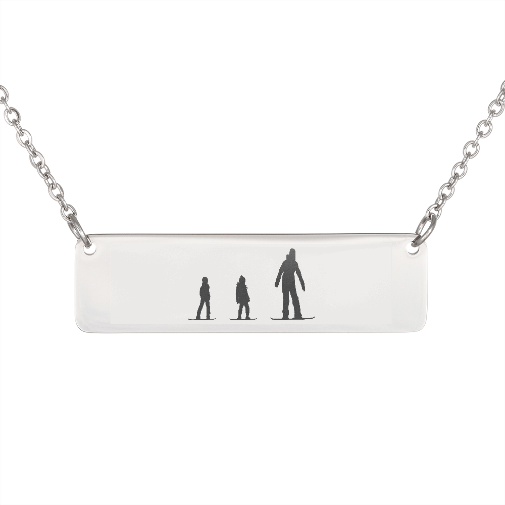 Riding Snowboarding Family - 1 Mom, 2 Kids | Personalized Bar Pendant Necklace - Powderaddicts