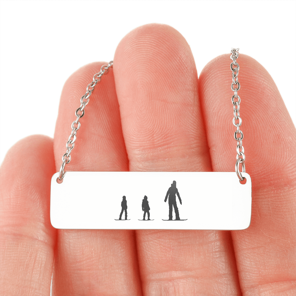 Riding Snowboarding Family - 1 Mom, 2 Kids | Personalized Bar Pendant Necklace - Powderaddicts