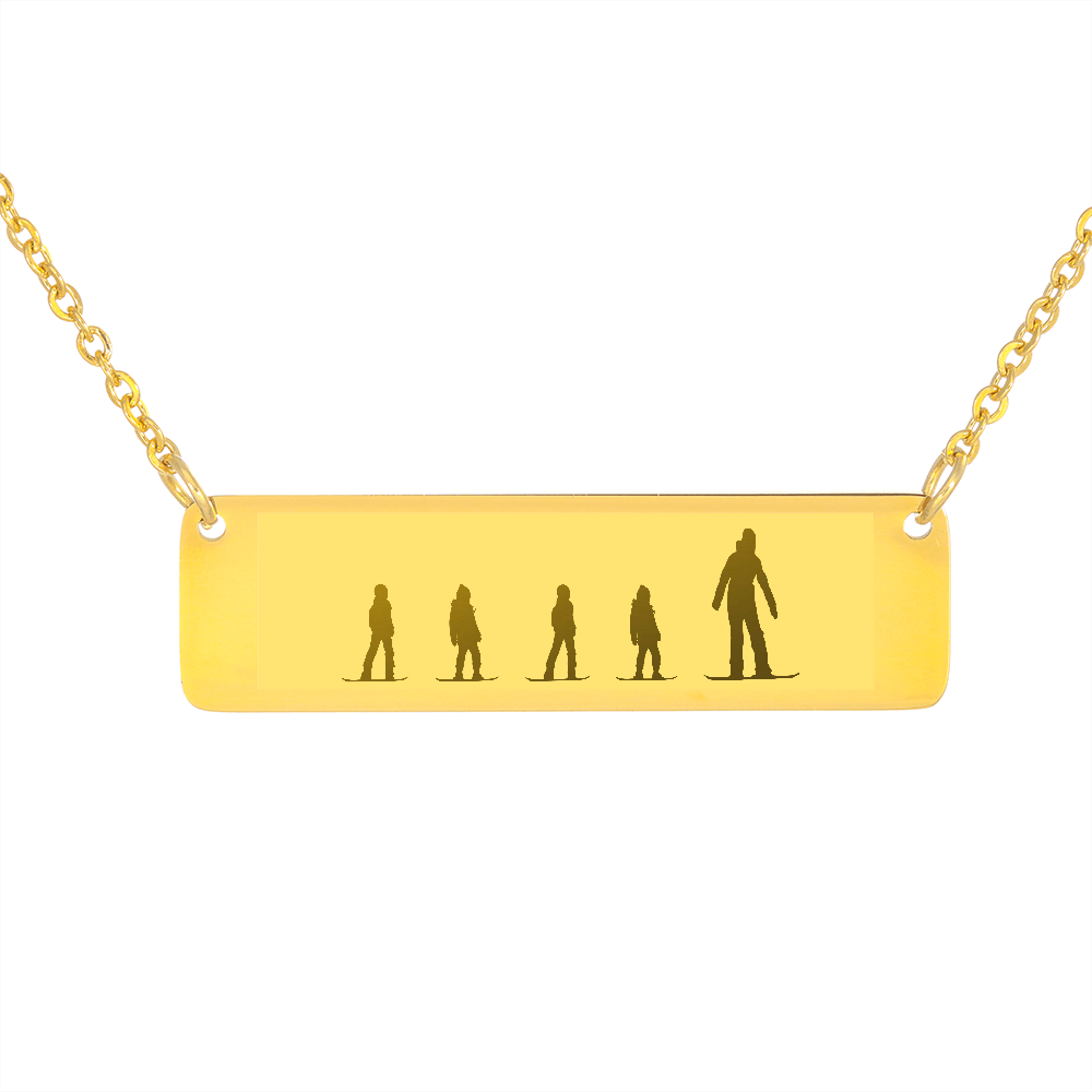 Riding Snowboarding Family - 1 Mom, 4 Kids | Personalized Bar Pendant Necklace - Powderaddicts