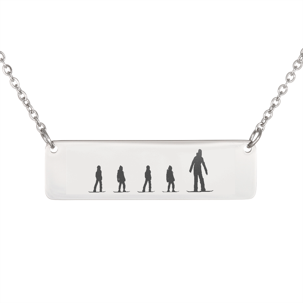 Riding Snowboarding Family - 1 Mom, 4 Kids | Personalized Bar Pendant Necklace - Powderaddicts