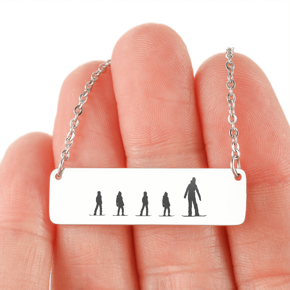 Riding Snowboarding Family - 1 Mom, 4 Kids | Personalized Bar Pendant Necklace - Powderaddicts