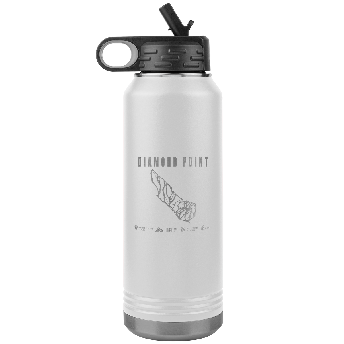 Diamond Point, Nevada Ski Trail Map 32oz Water Bottle Tumbler - Powderaddicts