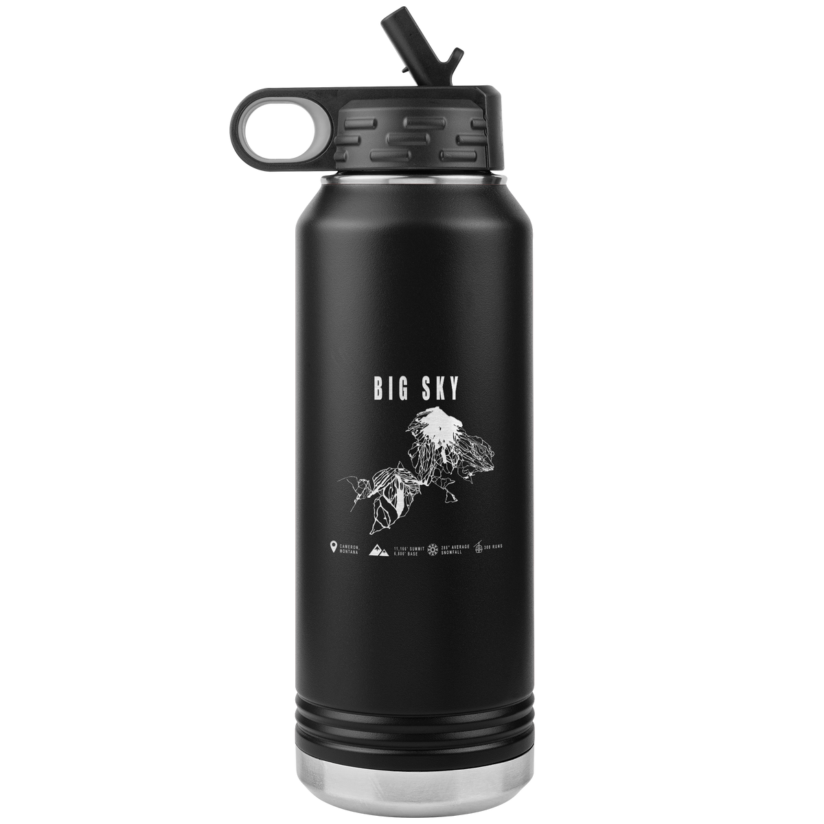 Big Sky Montana Ski Trail Map 32oz Water Bottle Tumbler