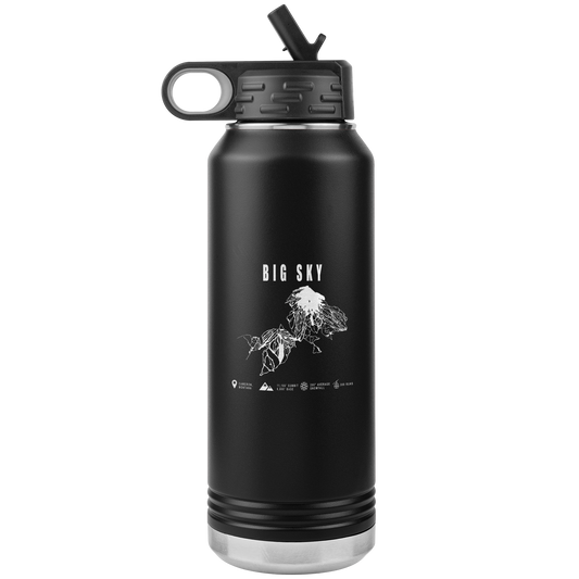 Big Sky Montana Ski Trail Map 32oz Water Bottle Tumbler - Powderaddicts