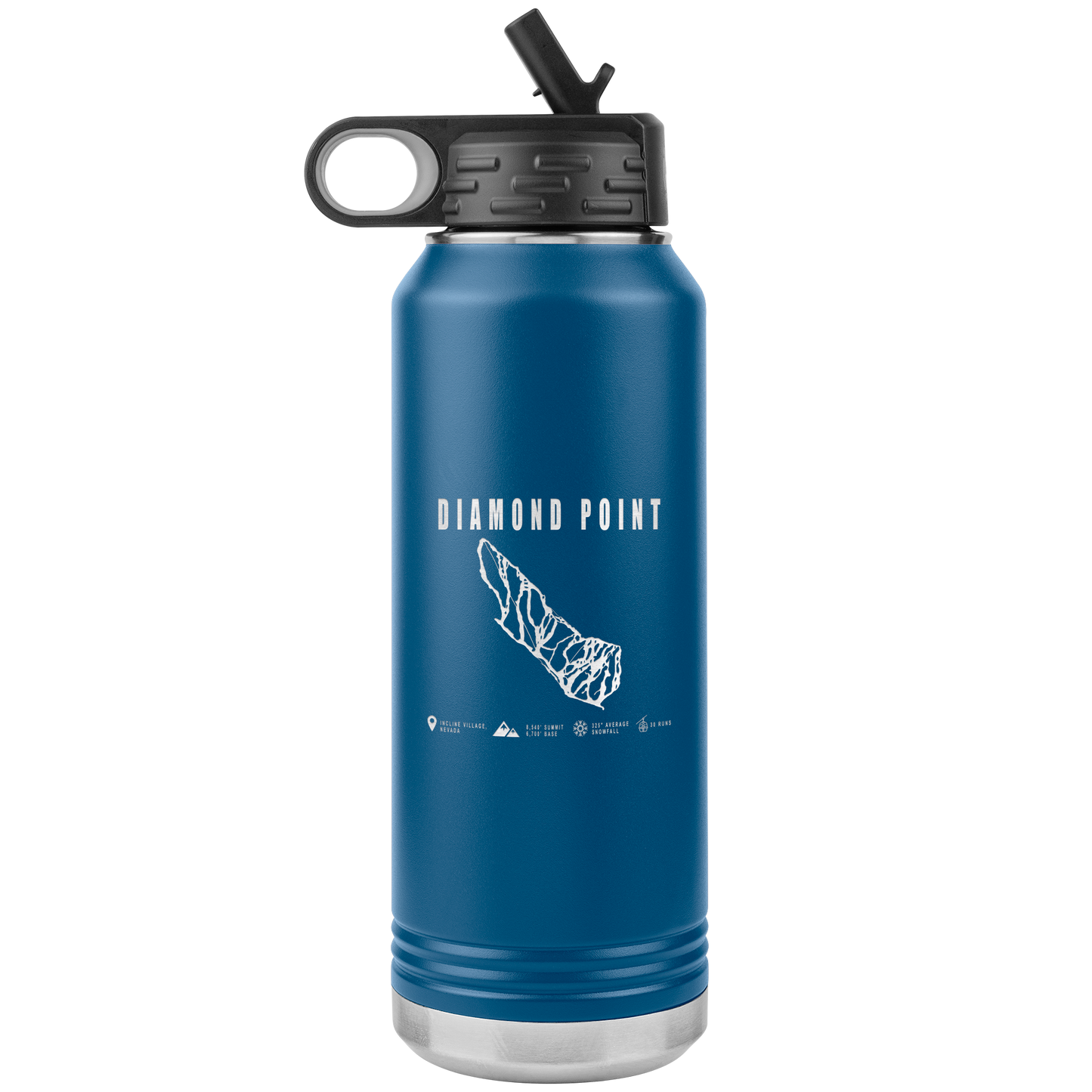 Diamond Point, Nevada Ski Trail Map 32oz Water Bottle Tumbler - Powderaddicts