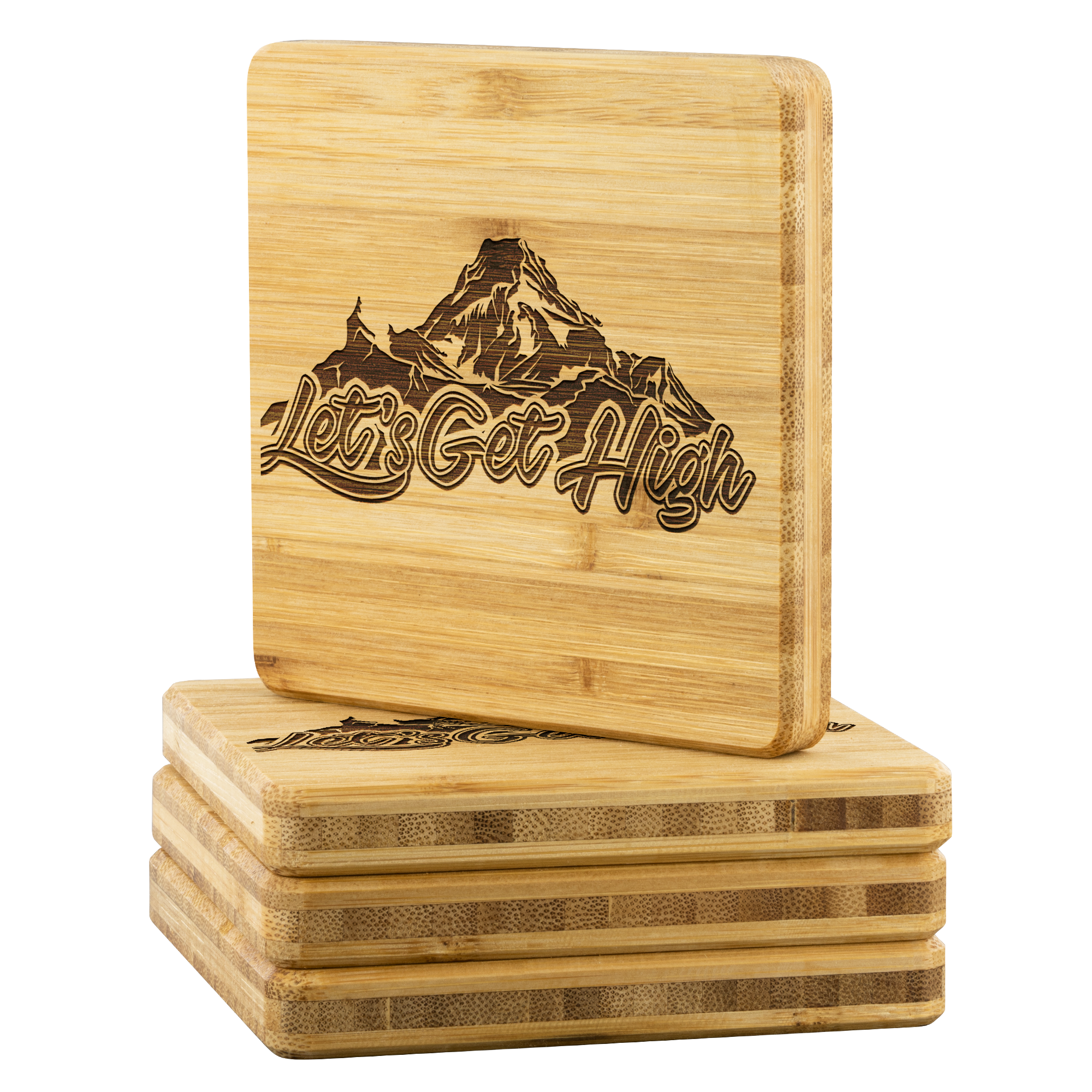 Let's Get High Bamboo Coaster - Powderaddicts