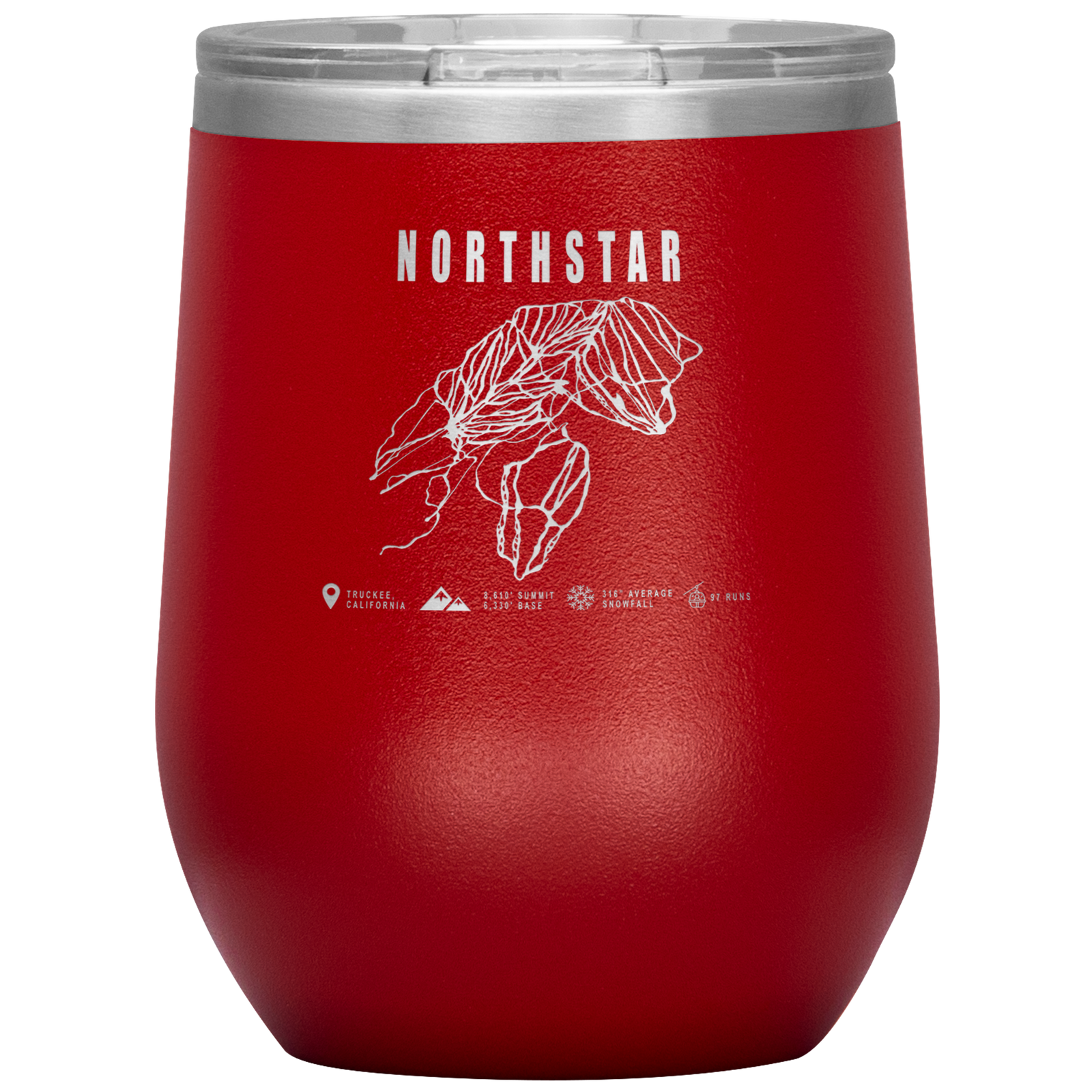 Northstar, California Ski Trail Map Wine 12oz Tumbler - Powderaddicts