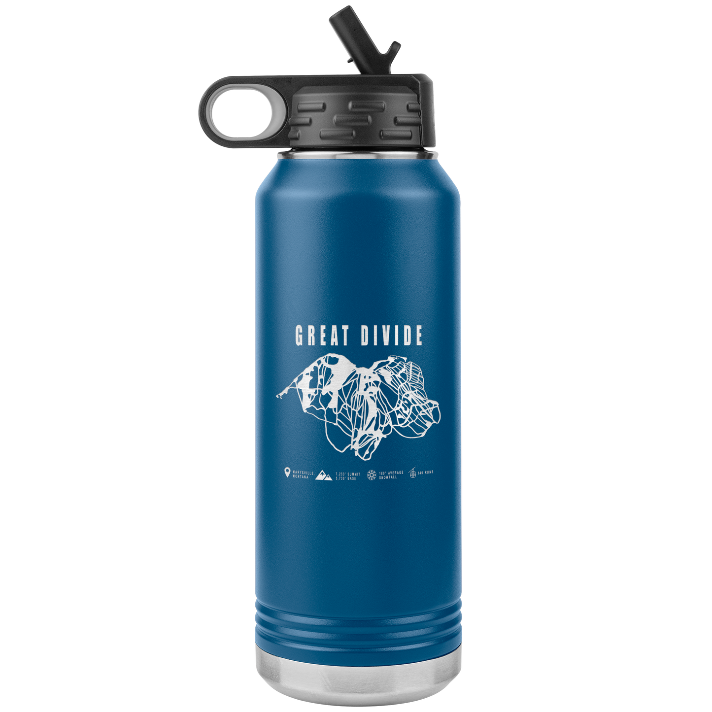 Great Divide Montana Ski Trail Map 32oz Water Bottle Tumbler - Powderaddicts