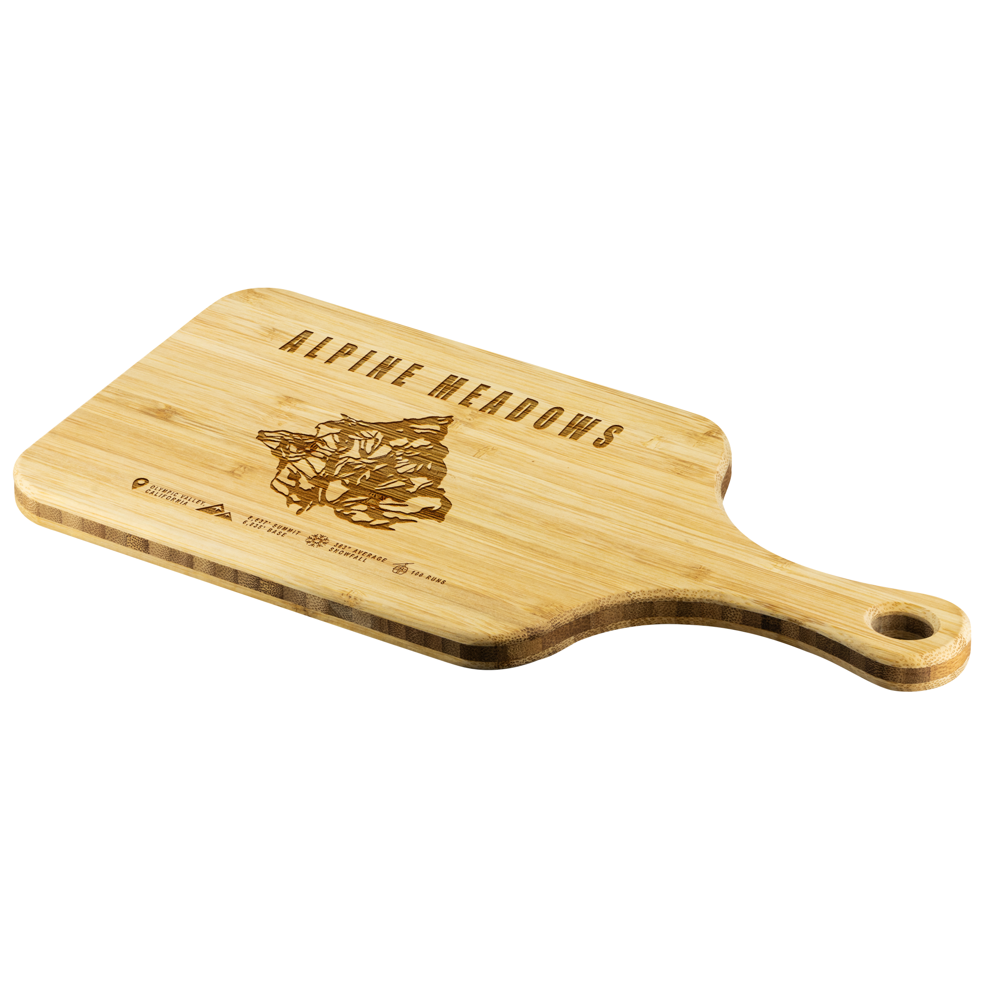 Alpine Meadows, California Ski Trail Map Cutting Board With Handle - Powderaddicts
