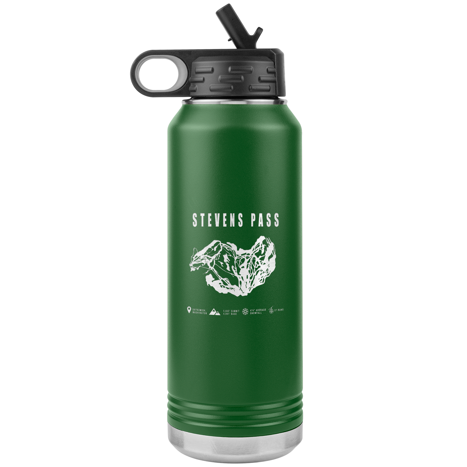 Stevens Pass, Washington Ski Trail Map 32oz Water Bottle Tumbler - Powderaddicts