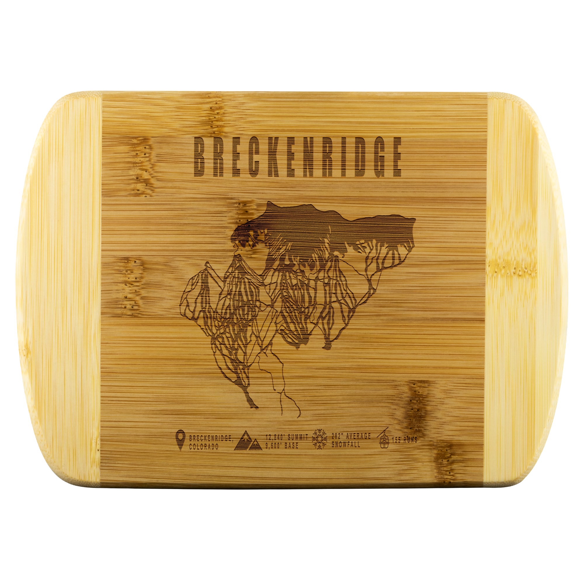 Breckenridge Colorado Ski Trail Map Bamboo Cutting Board Round Edge - Powderaddicts
