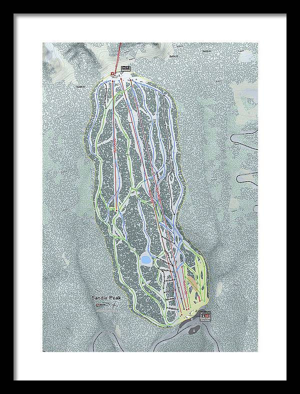 Sandia Peak Ski Trail Map - Framed Print - Powderaddicts