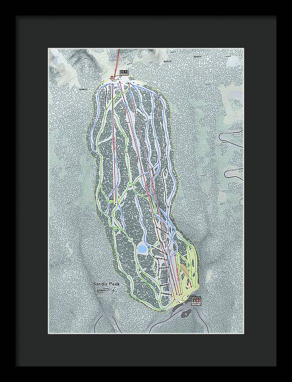 Sandia Peak Ski Trail Map - Framed Print - Powderaddicts