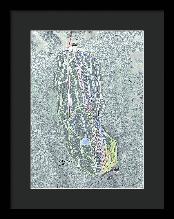 Sandia Peak Ski Trail Map - Framed Print - Powderaddicts