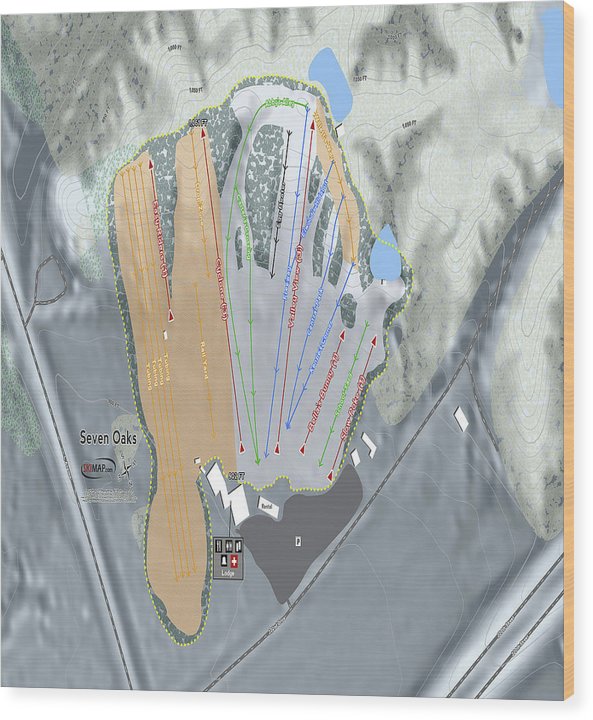 Seven Oaks Ski Trail Map - Wood Print - Powderaddicts