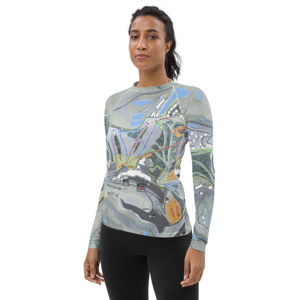Seven Springs, Pennsylvania Ski Trail Map Women's Base Layer Top - Powderaddicts