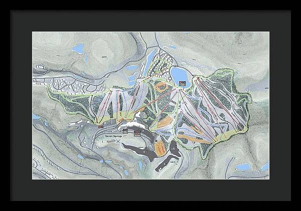 Seven Springs Ski Resort Map - Framed Print