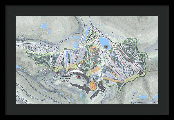 Seven Springs Ski Resort Map - Framed Print