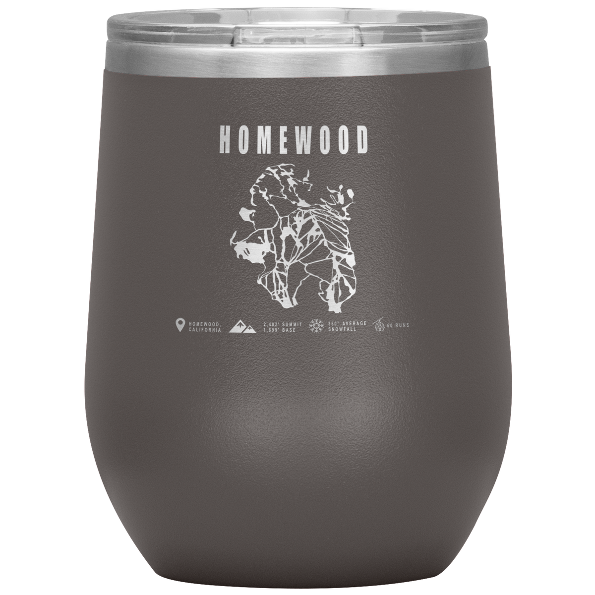 Homewood, California Ski Trail Map Wine 12oz Tumbler - Powderaddicts