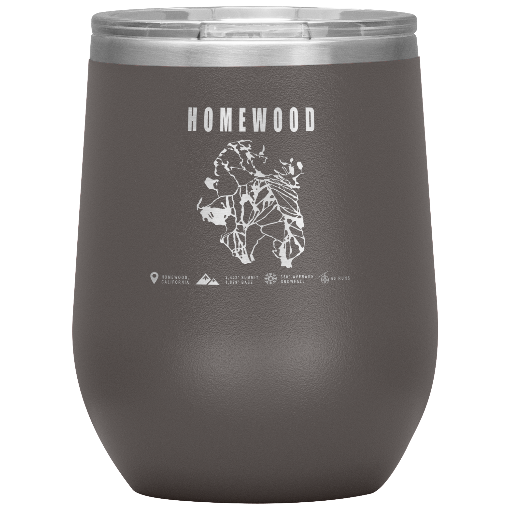 Homewood, California Ski Trail Map Wine 12oz Tumbler - Powderaddicts