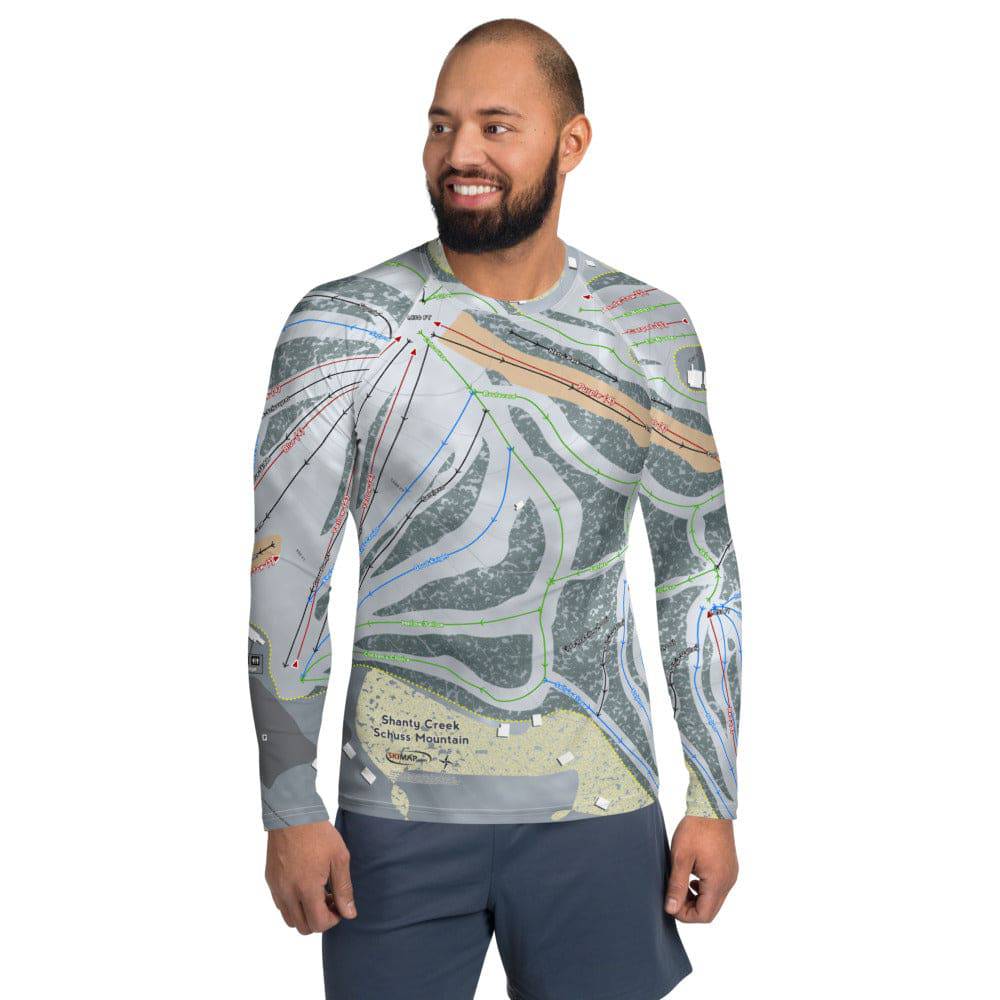 Shanty Creek Schuss Mountain, Michigan Ski Trail Map Men's Base Layer Top - Powderaddicts