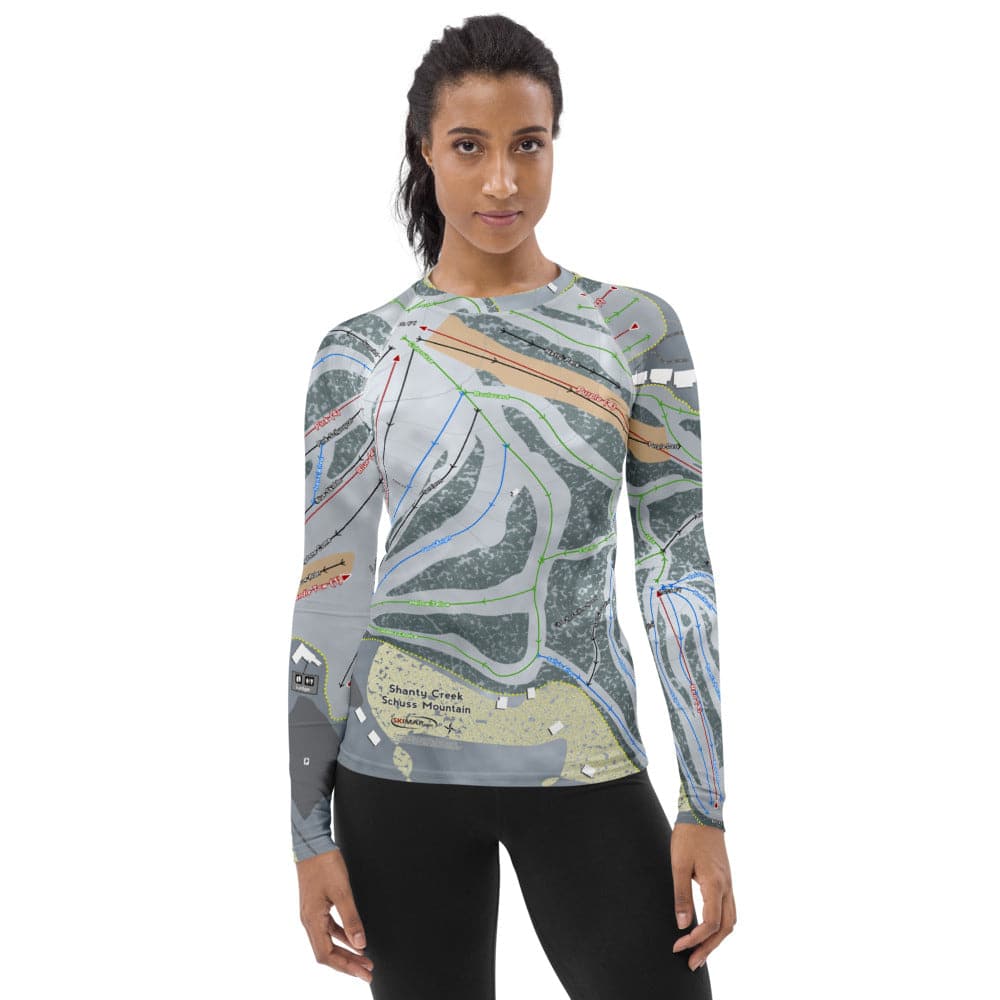 Shanty Creek Schuss Mountain, Michigan Ski Trail Map Women's Base Layer Top