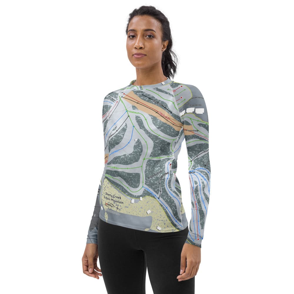 Shanty Creek Schuss Mountain, Michigan Ski Trail Map Women's Base Layer Top - Powderaddicts