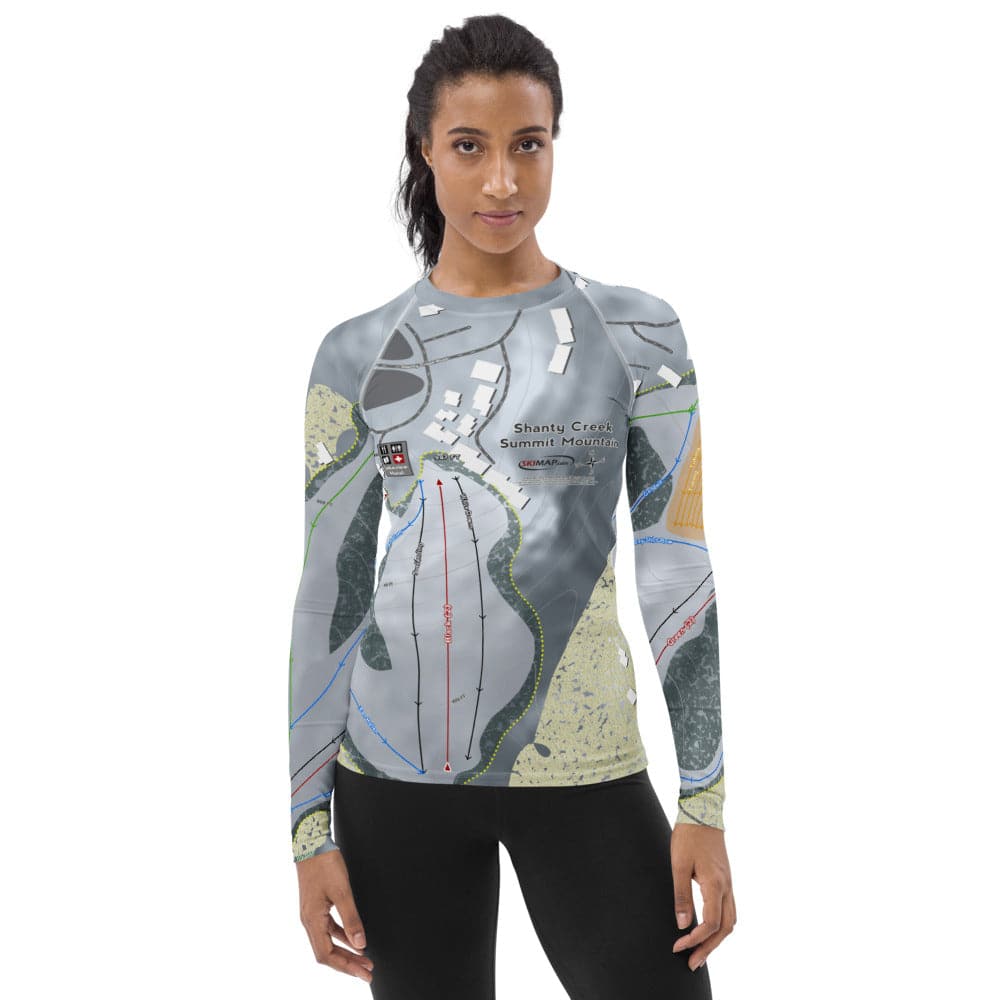 Shanty Creek Summit Mountain, Michigan Ski Trail Map Women's Base Layer Top