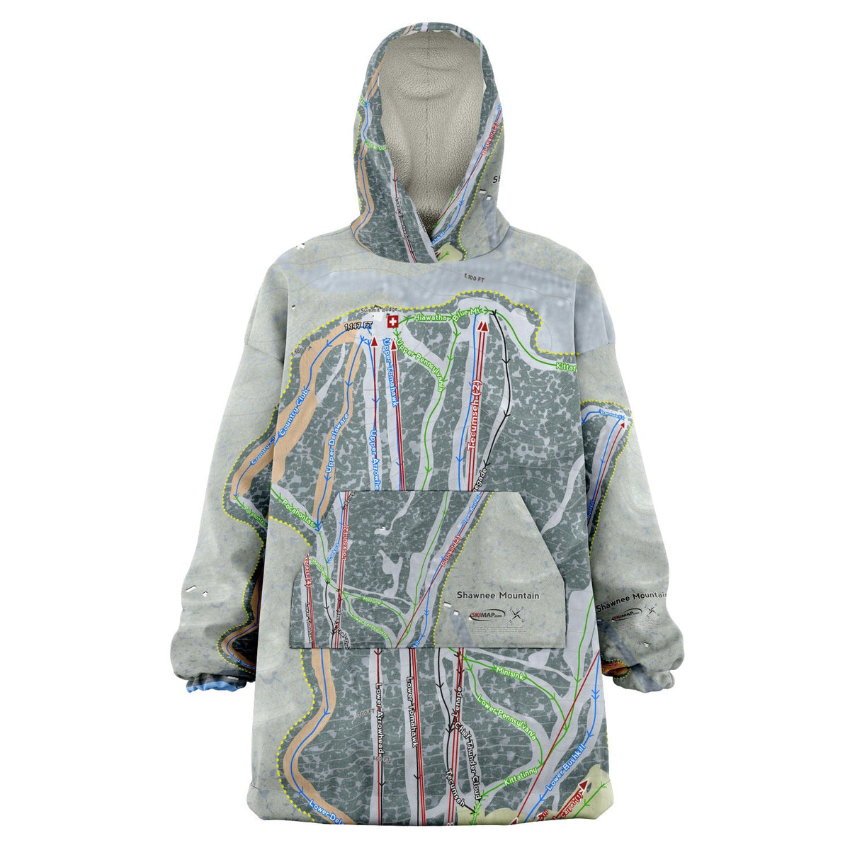 Shawnee Mountain, Pennsylvania Ski Trail Map Snug Hoodie