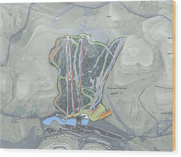 Shawnee Mountain Ski Trail Map - Wood Print - Powderaddicts