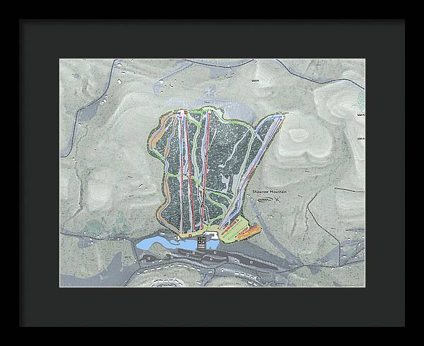 Shawnee Mountain Ski Trail Map - Framed Print - Powderaddicts