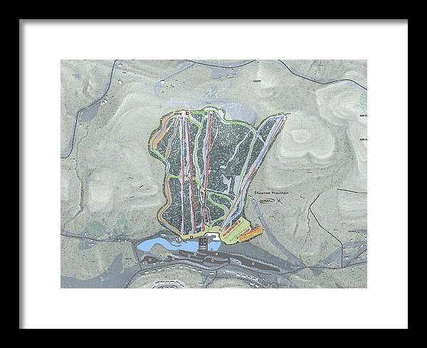 Shawnee Mountain Ski Trail Map - Framed Print - Powderaddicts