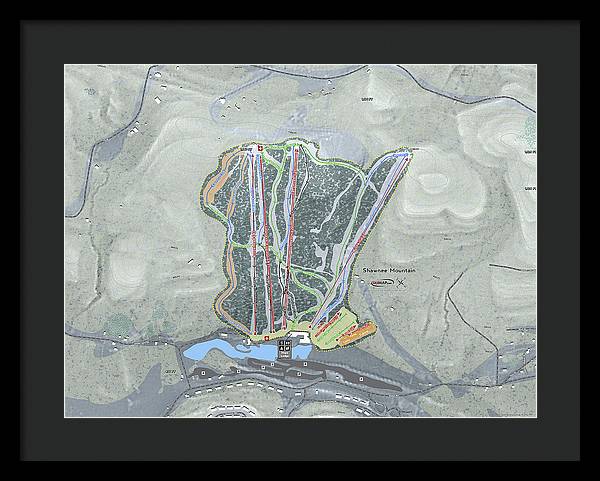 Shawnee Mountain Ski Trail Map - Framed Print - Powderaddicts