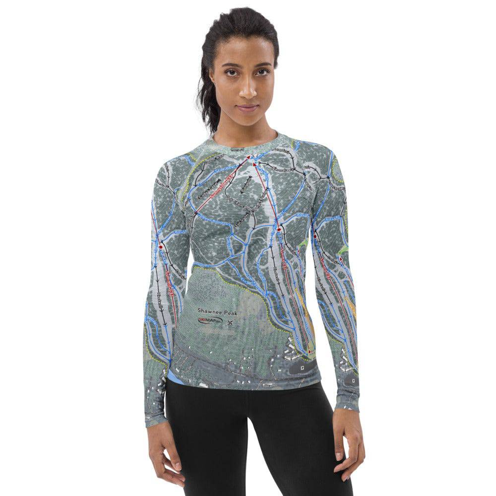 Shawnee Peak, Maine Ski Trail Map Women&#39;s Base Layer Top - Powderaddicts
