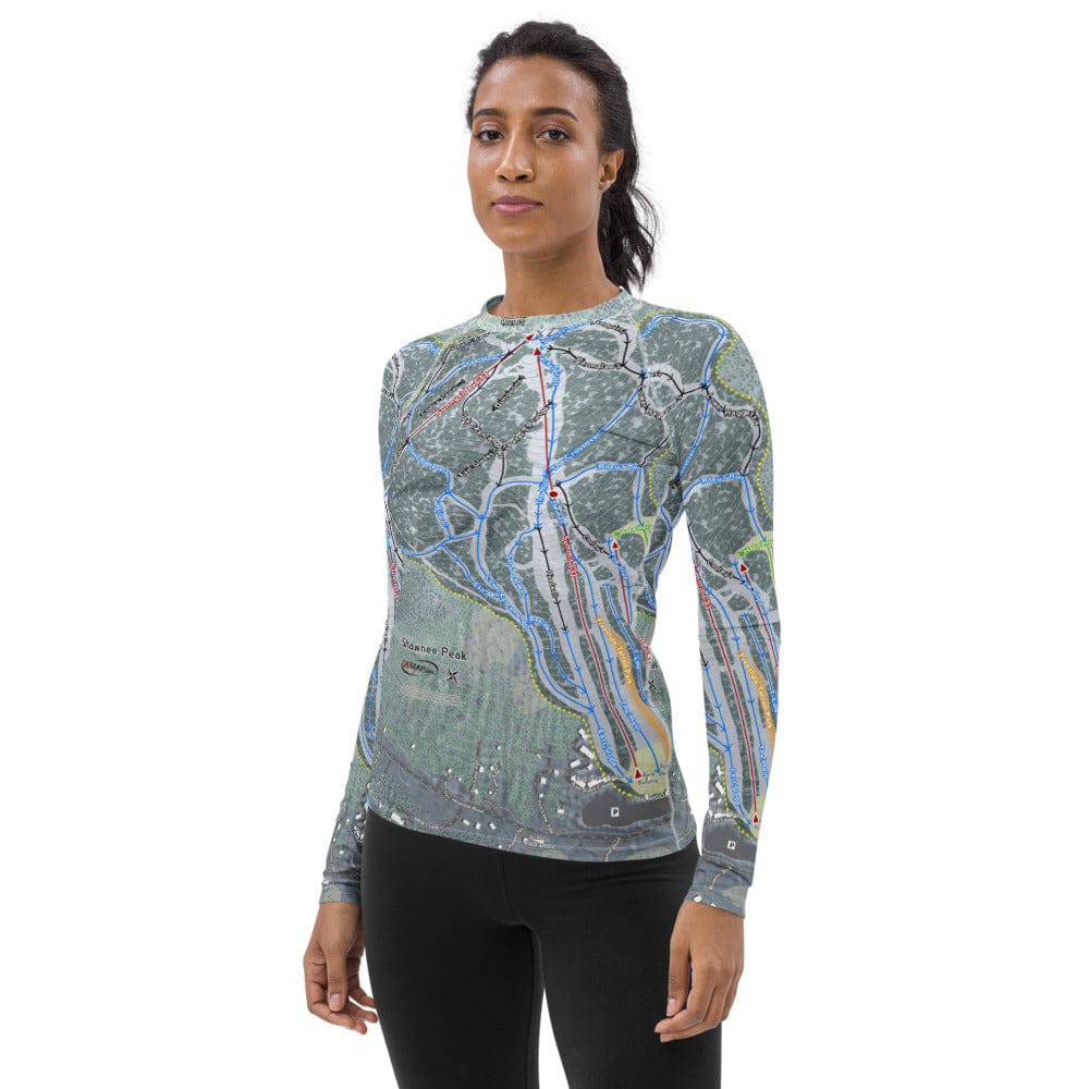 Shawnee Peak, Maine Ski Trail Map Women&#39;s Base Layer Top - Powderaddicts
