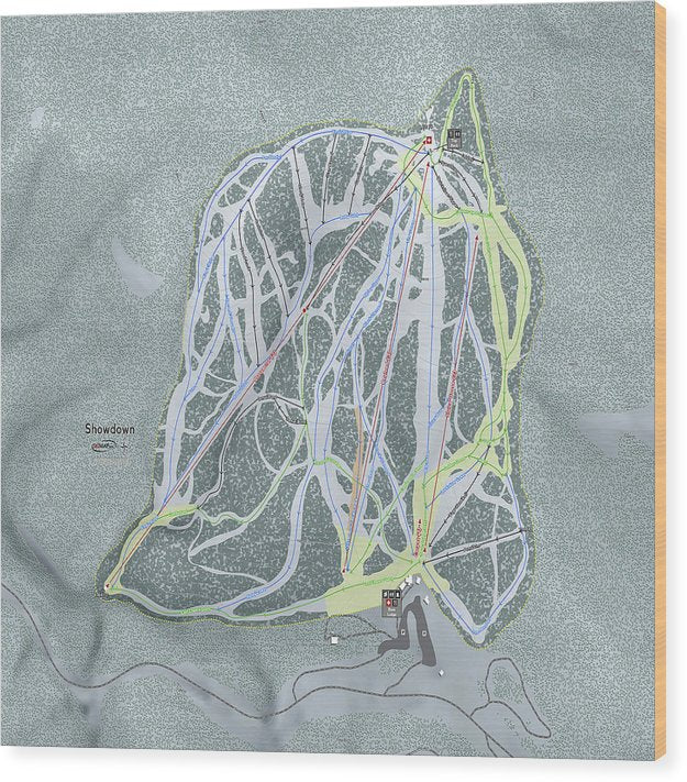 Showdown Ski Trail Map - Wood Print - Powderaddicts