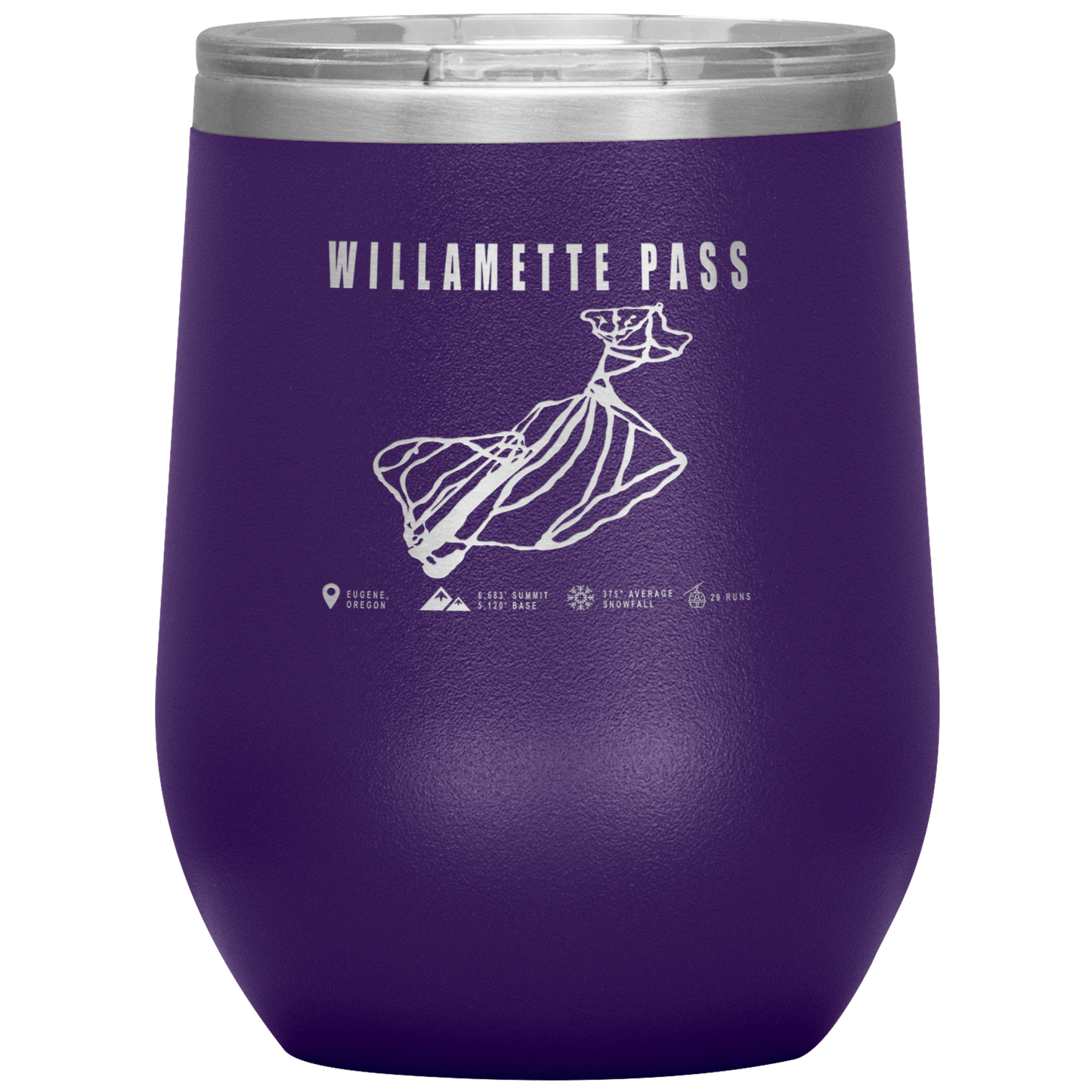 Willamette Pass, Oregon Ski Trail Map Wine 12oz Tumbler - Powderaddicts