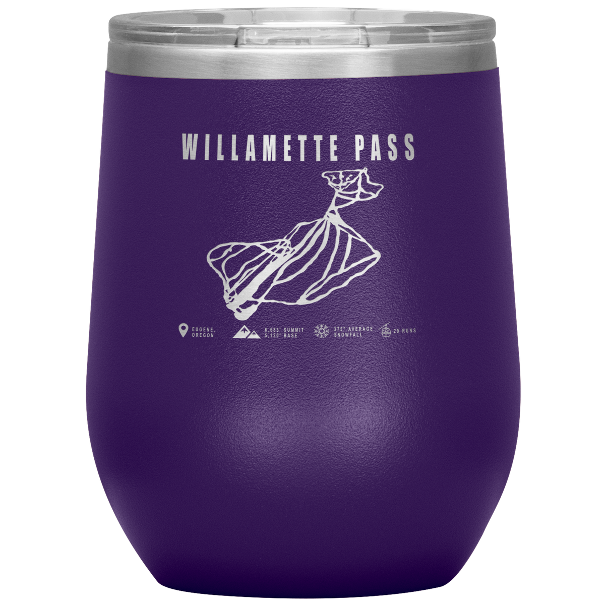 Willamette Pass, Oregon Ski Trail Map Wine 12oz Tumbler - Powderaddicts