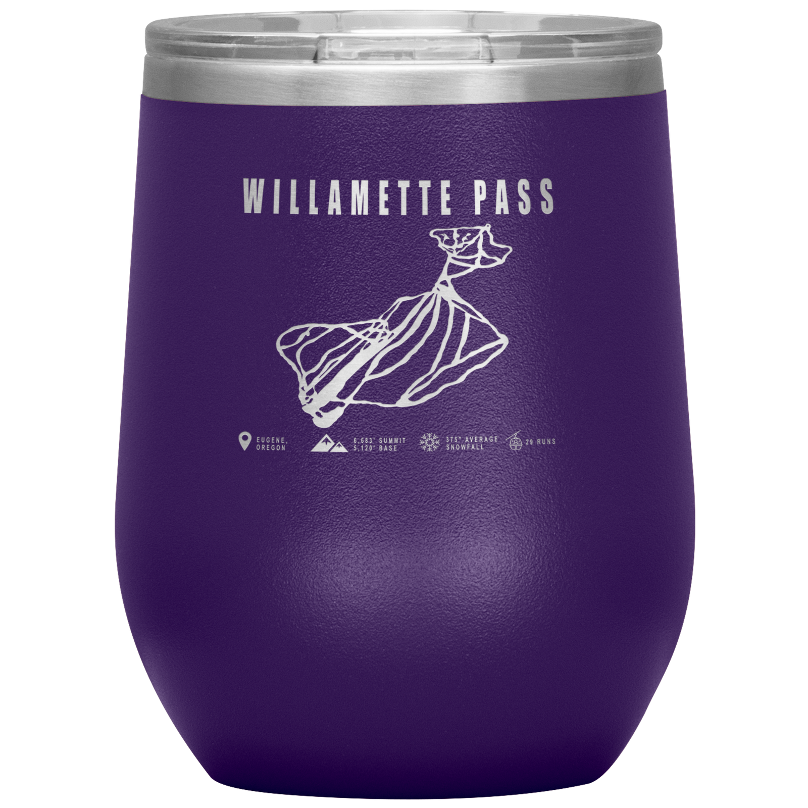Willamette Pass, Oregon Ski Trail Map Wine 12oz Tumbler - Powderaddicts